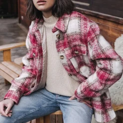 Blouson veste femme Freeman T Porter Vaness à carreaux rouges