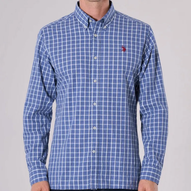 Chemise Us Polo Assn Evan en coton à carreaux bleus