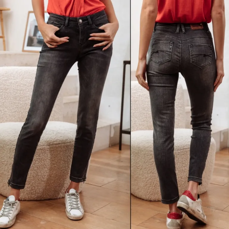Jean 7/8 éme femme Freeman T Porter Alya gris noir mumbai super slim taille haute