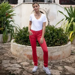 Jean rouge Freeman T Porter Alexa Magic Slim pour femme