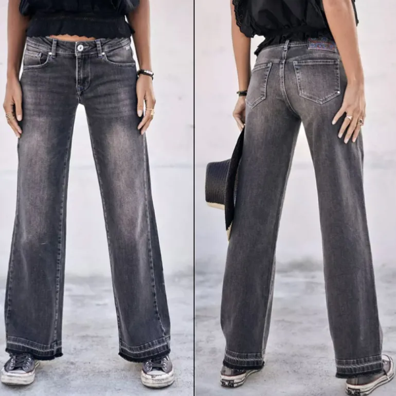 Jeans large Freeman T Porter femme Agatha wide legs gris