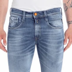 Jeans Replay homme anbass slim bleu clair avec détails orange