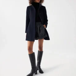Manteau en drap de laine bleu marine Salsa femme