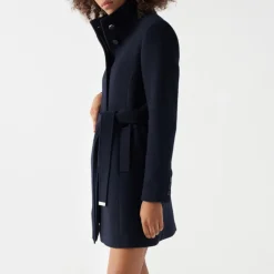 Manteau en drap de laine bleu marine Salsa femme