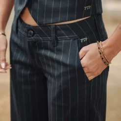 Pantalon flare Freeman T Porter femme Agatha marine rayé vert