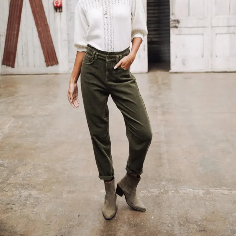 Pantalon Freeman T Porter Lara Veluto en velours côtelé kaki