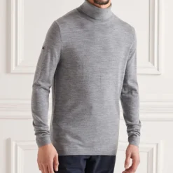 Pull col roulé Superdry homme gris 100% laine merinos