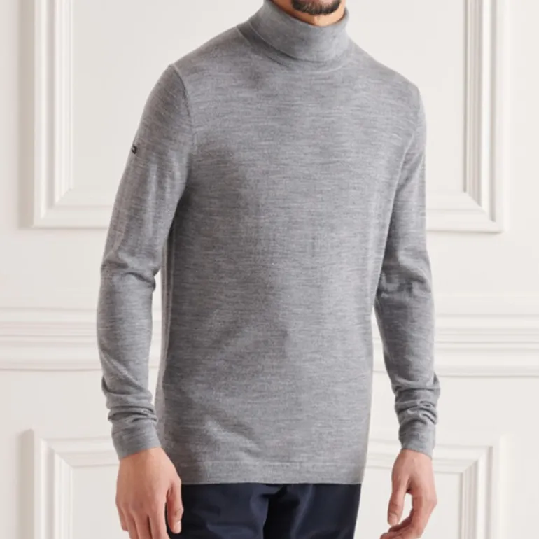 Pull col roulé Superdry homme gris 100% laine merinos
