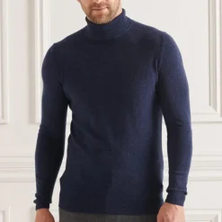 Pull col roulé Superdry homme en laine d'agneau bleu marine