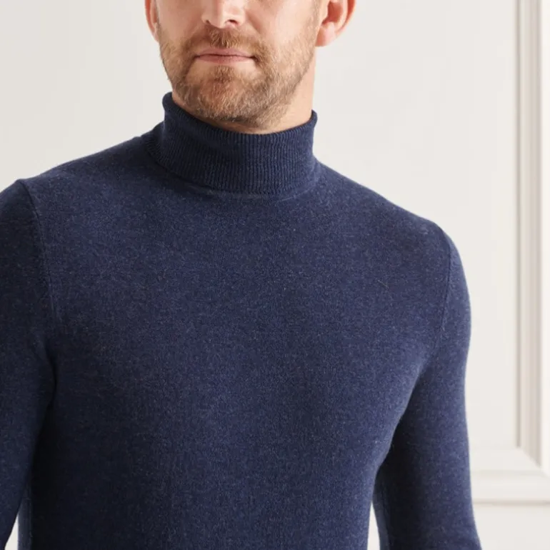 Pull col roulé Superdry homme en laine d'agneau bleu marine