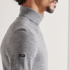 Pull col roulé Superdry homme gris 100% laine merinos