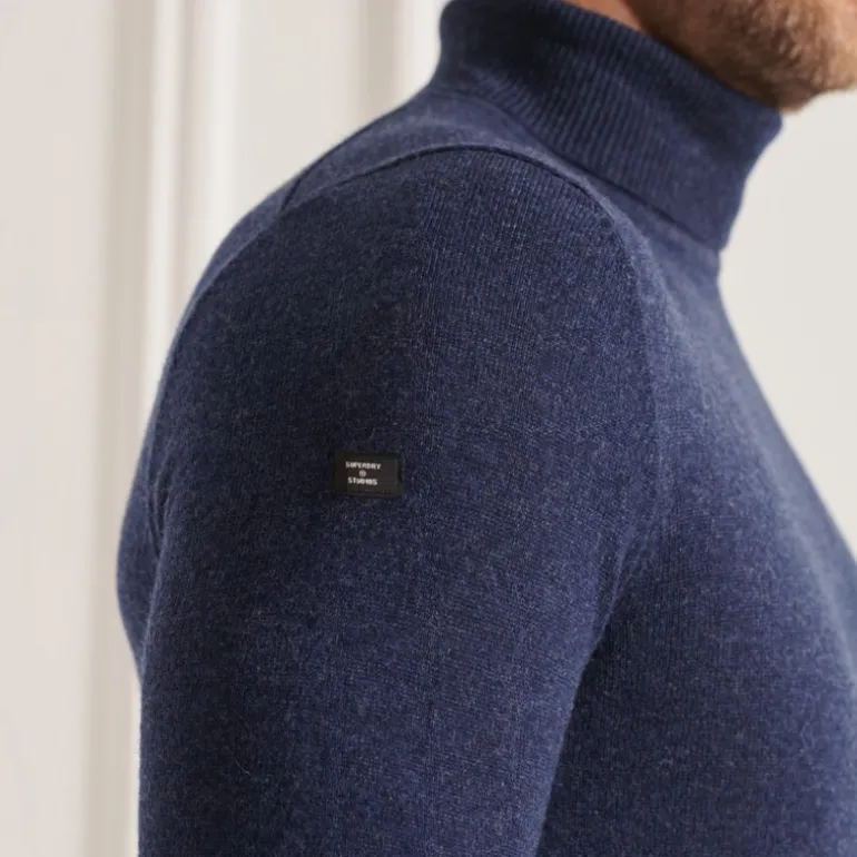 Pull col roulé Superdry homme en laine d'agneau bleu marine