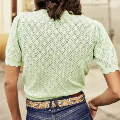 Pull femme Freeman T Porter Perlia vert maille ajourée