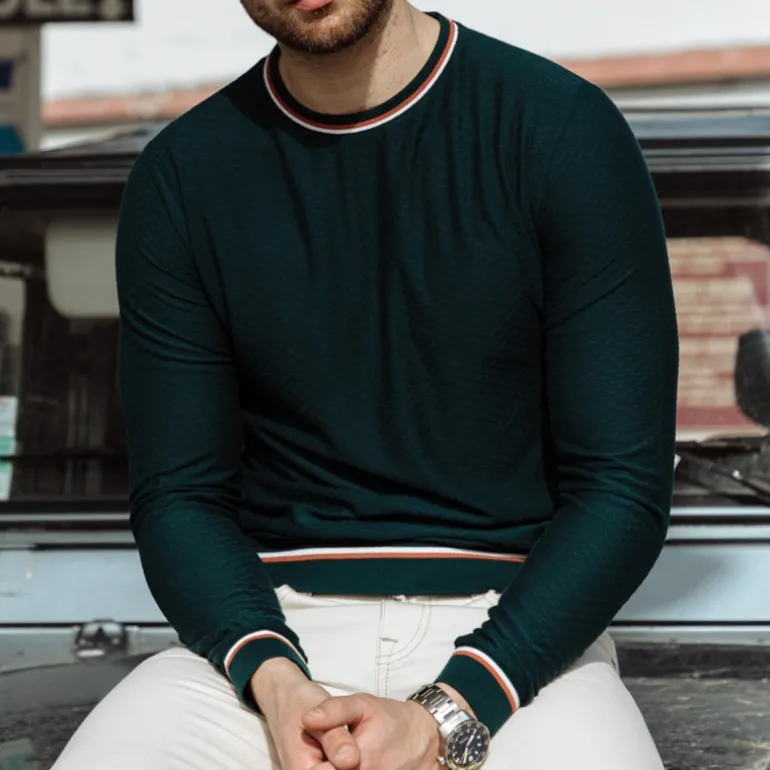 Pull fin Freeman T Porter homme Benito Jacquard vert