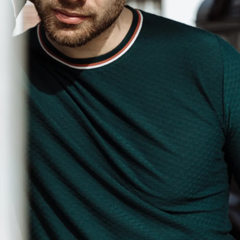 Pull fin Freeman T Porter homme Benito Jacquard vert