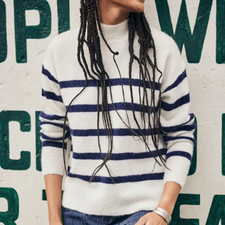 Pull Freeman T Porter en laine et mohair blanc rayé marine