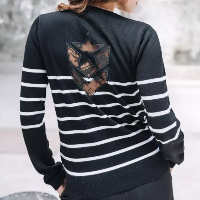 Pull Freeman T Porter femme Lea Stripes noir