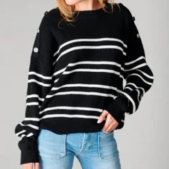 Pull Le Temps des Cerises femme Apocy en coton noir rayé