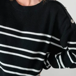 Pull Le Temps des Cerises femme Apocy en coton noir rayé