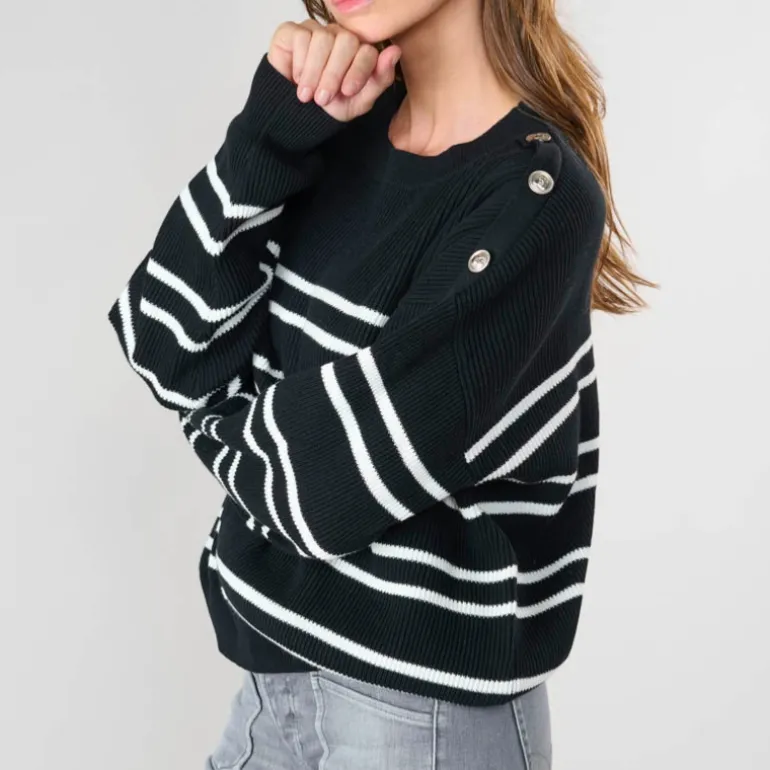Pull Le Temps des Cerises femme Apocy en coton noir rayé
