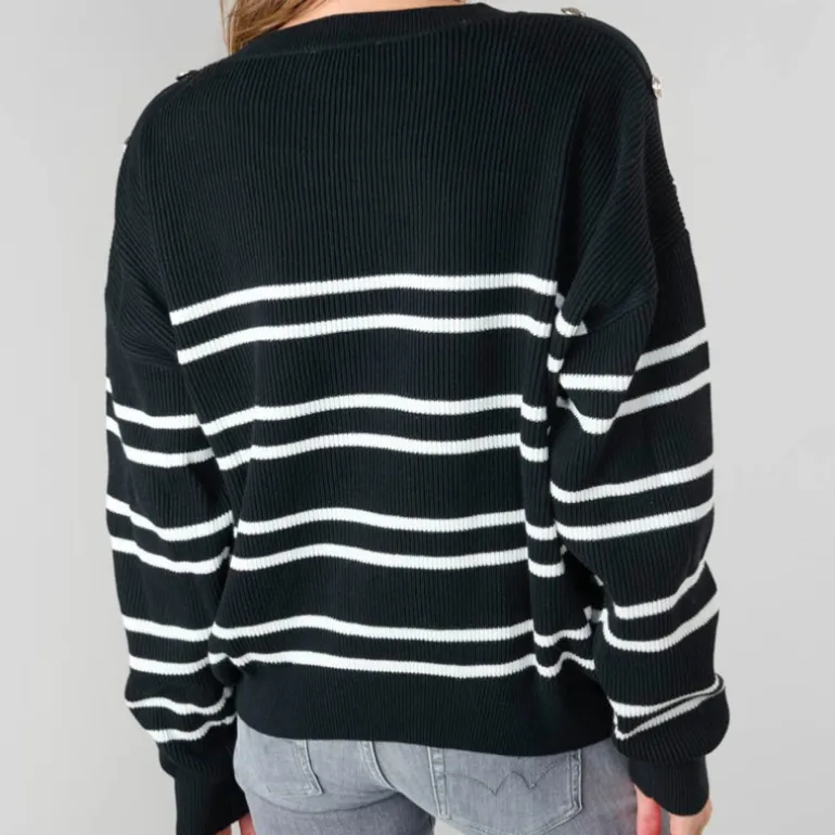 Pull Le Temps des Cerises femme Apocy en coton noir rayé