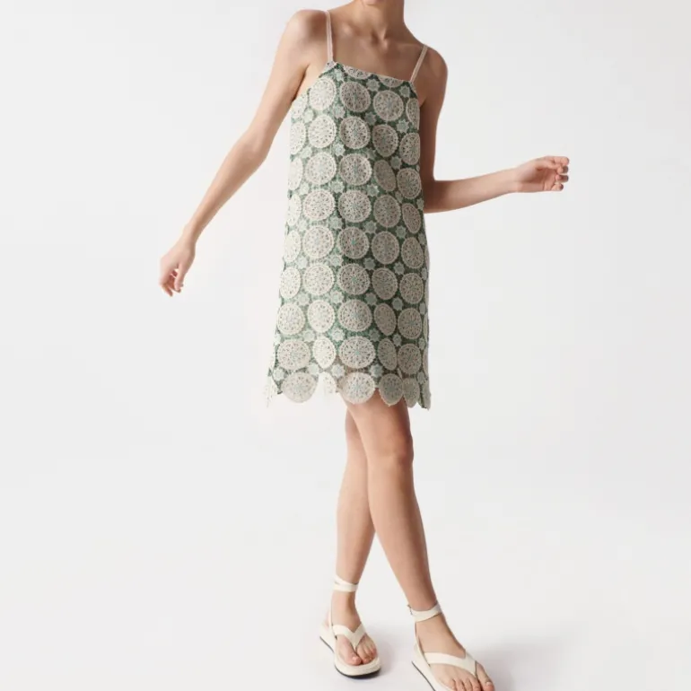 Robe Salsa Jeans verte broderie crochet