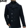 Schott - Caban Schott modèle Cyclone 2 en drap de laine dark navy, doublure amovible