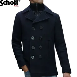 Schott - Caban Schott modèle Cyclone 2 en drap de laine dark navy, doublure amovible