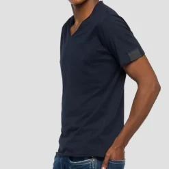 T Shirt col V Replay Jeans bleu marine