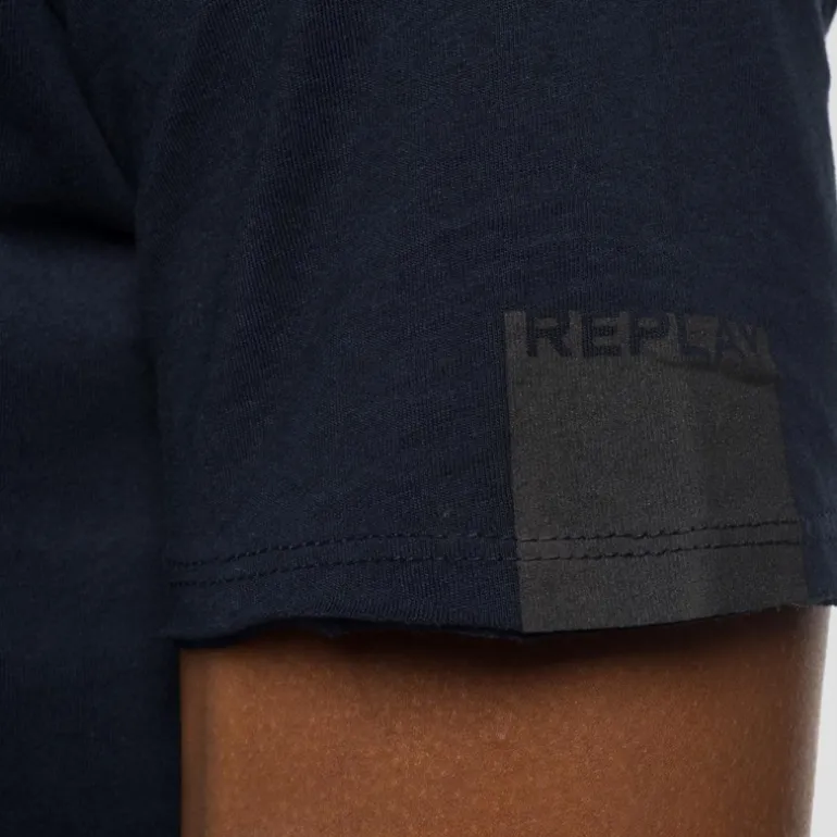 T Shirt col V Replay Jeans bleu marine