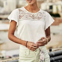 T Shirt Freeman T Porter Tassy blanc effet lin