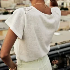 T Shirt Freeman T Porter Tassy blanc effet lin