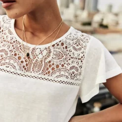 T Shirt Freeman T Porter Tassy blanc effet lin