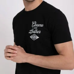 T Shirt Replay Jeans noir logo chrome and leather