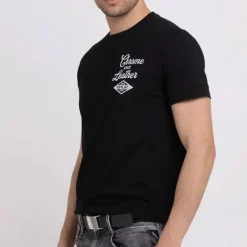T Shirt Replay Jeans noir logo chrome and leather