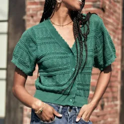 Top Gilet cardigan Freeman T Porter femme Pradda vert