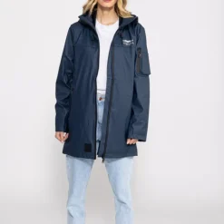 Veste longue imperméable Bombers Original Djinn femme bleu marine